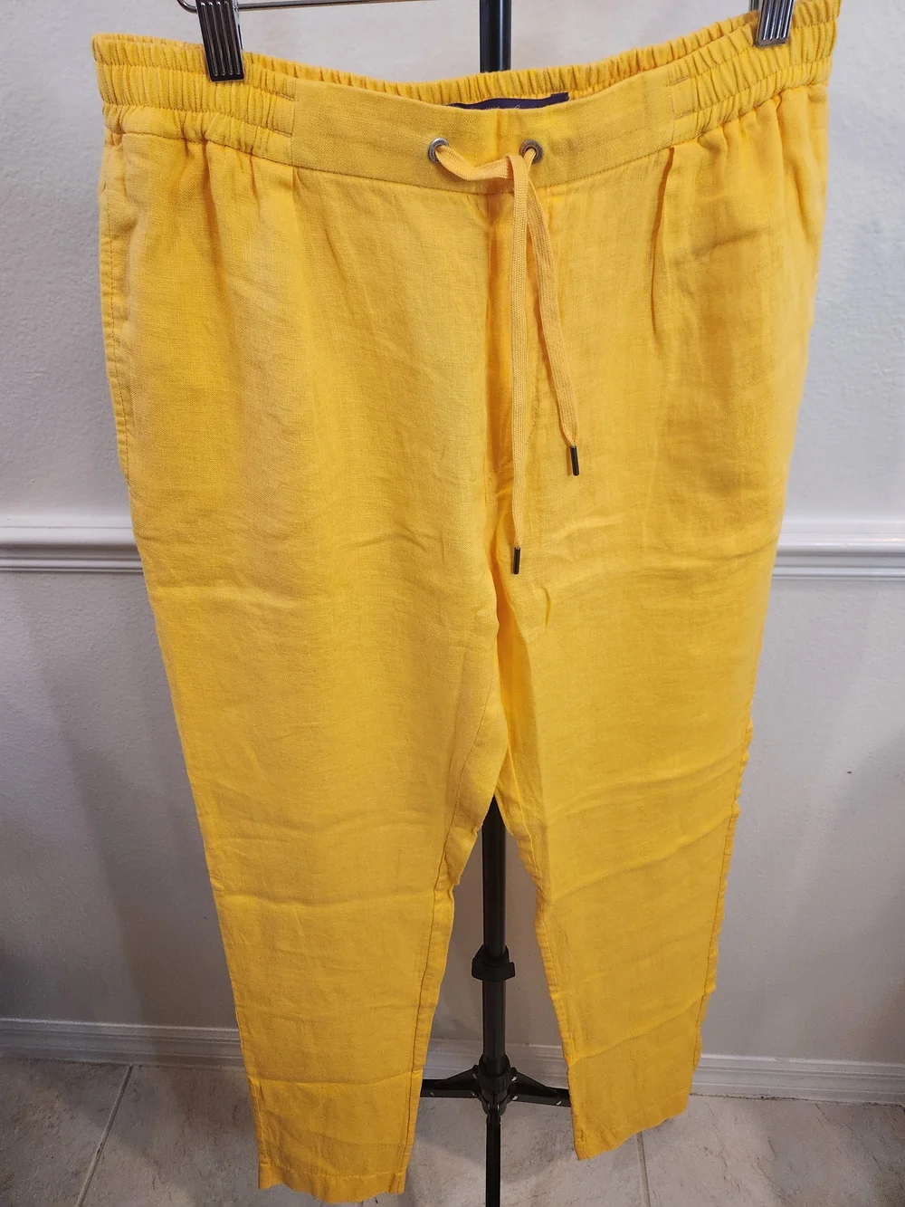 NWT Ralph Lauren Purple Label Rumpled Linen Drawstring Trouser Yellow Sz 32